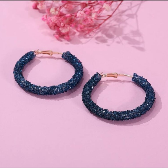 Blue Crystal Hoop Earrings - Picture 3 of 4